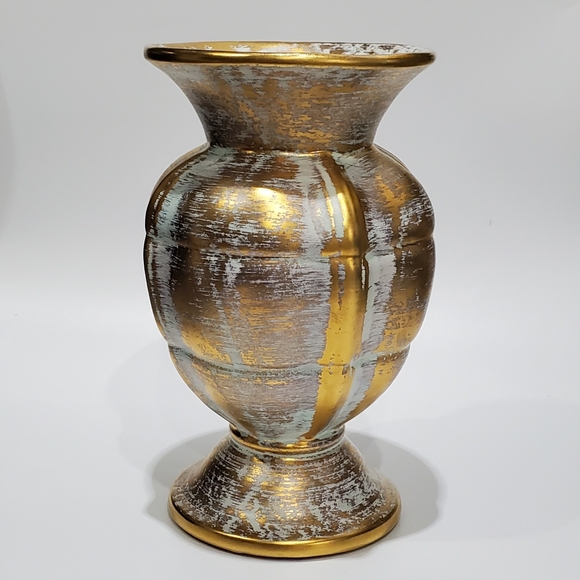 1950's Stangl 22kt Antique Gold Matte Light Turquoise 7 3/4" Pottery #1906 - Picture 2 of 9